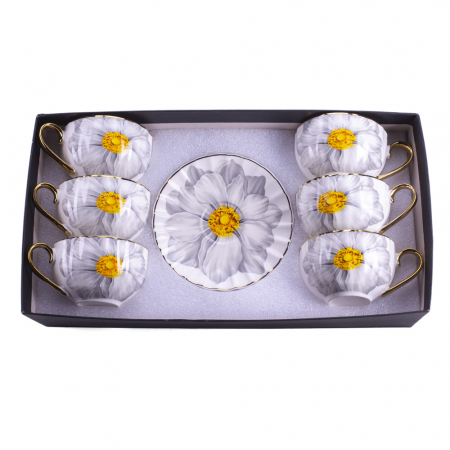 D-679A PORCELANSKE ŠOLJE BELE SA SIVIM CVETOM S/6 U POKLON KUTIJI