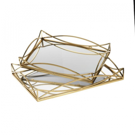 3707290059 POSLUŽAVNIK METALNI ZLATNI SA OGLEDALOM /2 35X25X5 CM