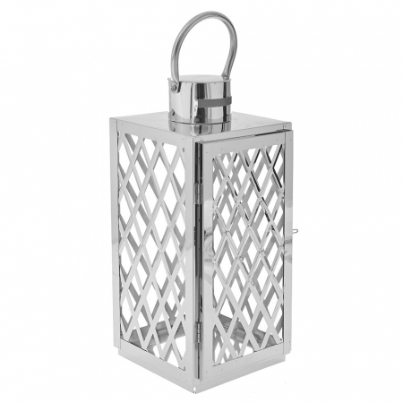 80707 SVEĆNJAK FENJER METAL STAKLO SREBRNI 16X16X41 CM