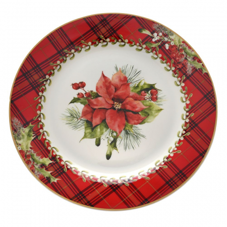79871 TANJIR  BONE CHINA CRVENO BELA SA BOŽIĆNIM CVETOM 19 CM