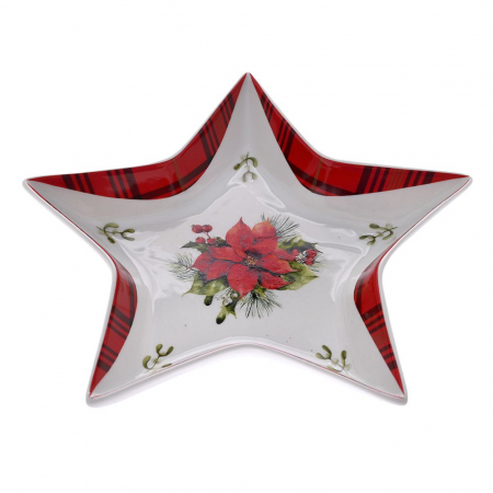 79877 TANJIR BONE CHINA CRRVENO BELI SA BOŽIĆNIM CVETOM 19 CM