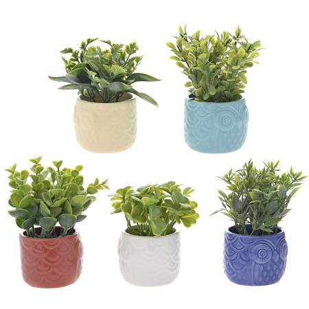 81136 VEŠTAČKE BILJKE U KERAMIČKOJ SAKSIJI 5 BOJA 13 CM 7X6 CM