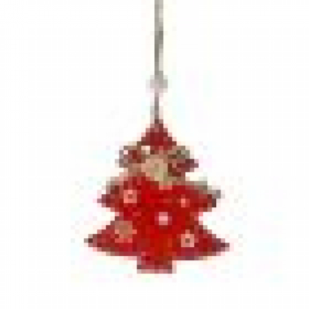 79494 VISEĆI DRVENI UKRAS JELKA CRVENO BELA SET/2 7,2X7,5 CM