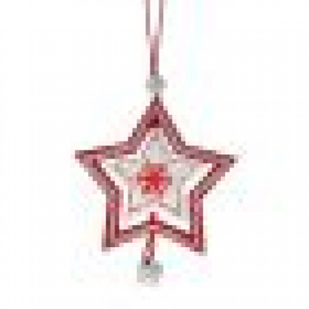 79488 VISEĆI DRVENI UKRAS ZVEZDA ZVONCE CRVENO BELA SET/2 7,2X7,5 CM